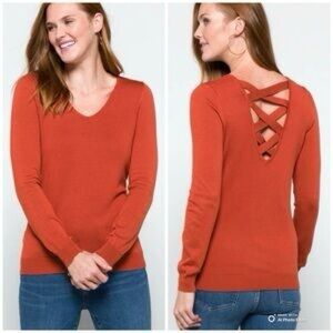 Love Ellie Mia V-Neck Sweater with Crisscross Back - NWOT